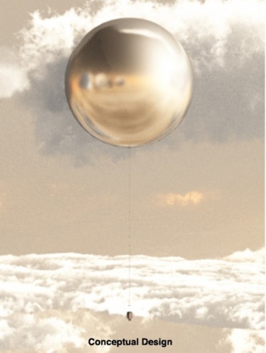 a silver balloon floating in the cloudtops of venus