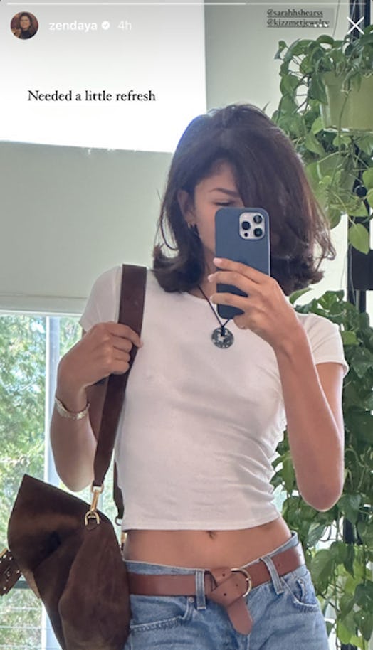 Zendaya’s espresso brunette long bob haircut is on-trend for fall 2023.