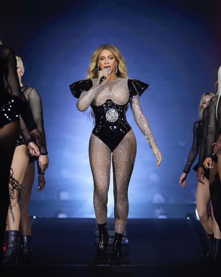 Beyoncé wears a custom Alessandra Rich look during her "Renaissance" world tour.