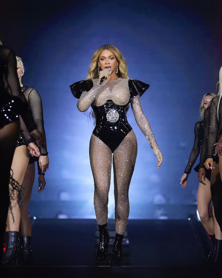 Beyoncé wears a custom Alessandra Rich look during her "Renaissance" world tour.