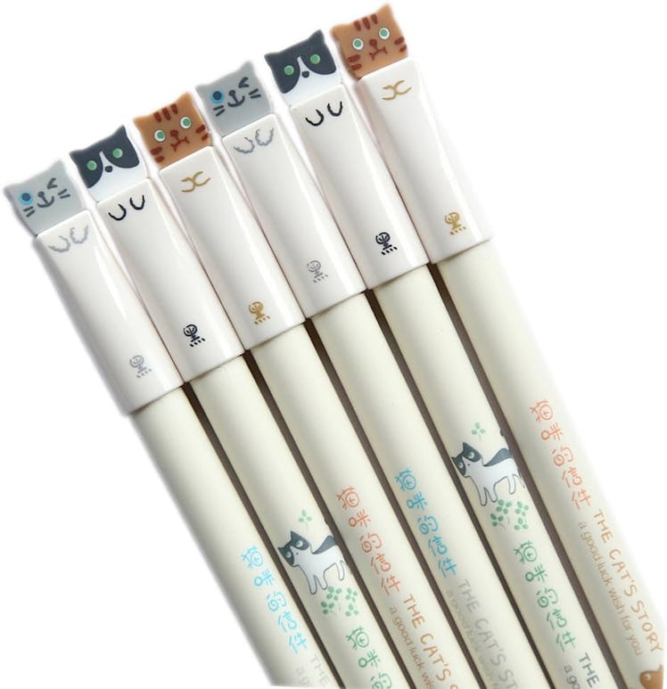 GANSSIA Colorful Cats Gel Pens (6-Pieces)