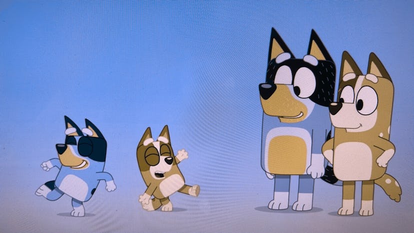 Bluey and her family dancing in "dog vision."