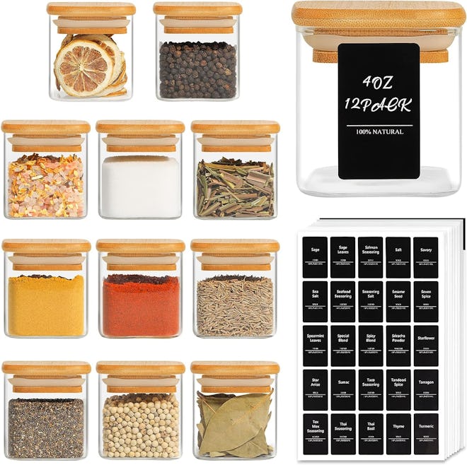ComSaf Spice Jars and Bamboo Lids (12-Pack)