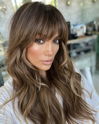 Jennifer Lopez blush placement and long bangs