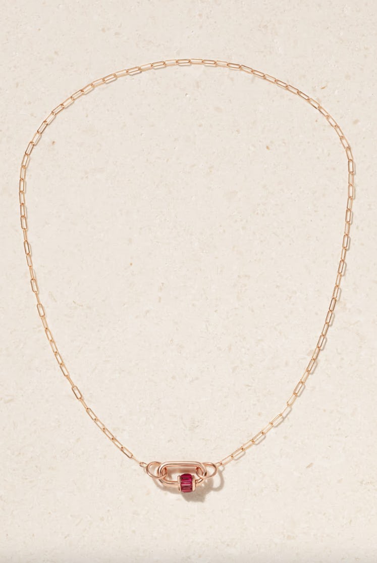 Marla Aaron Square Link 14-karat rose gold ruby necklace