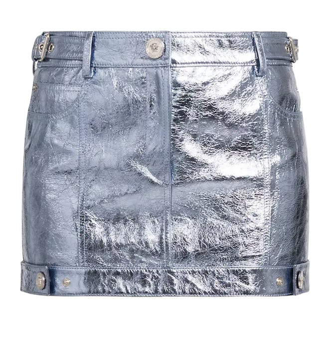 Versace La Vacanza Laminated Leather Micro Miniskirt