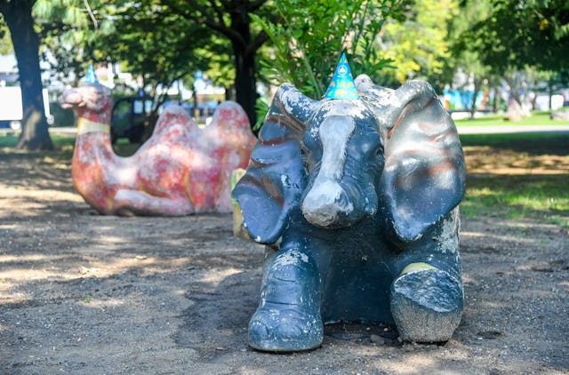 A new Home For Retired Playground Animals has opened in Queens, New York. 