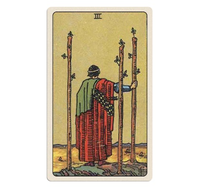 In this tarot reading for September 2023, your obstacle is represented by the Three of Wands.