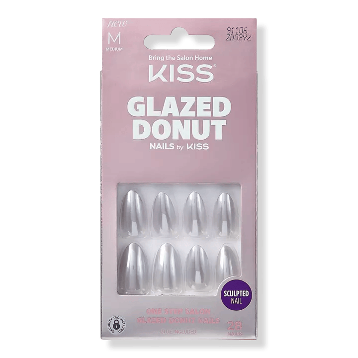Kiss Glazed Donut Glue-On Fake Nails, Cream Glazed Donut