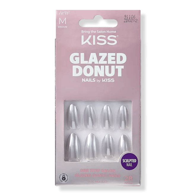 Kiss Glazed Donut Glue-On Fake Nails, Cream Glazed Donut