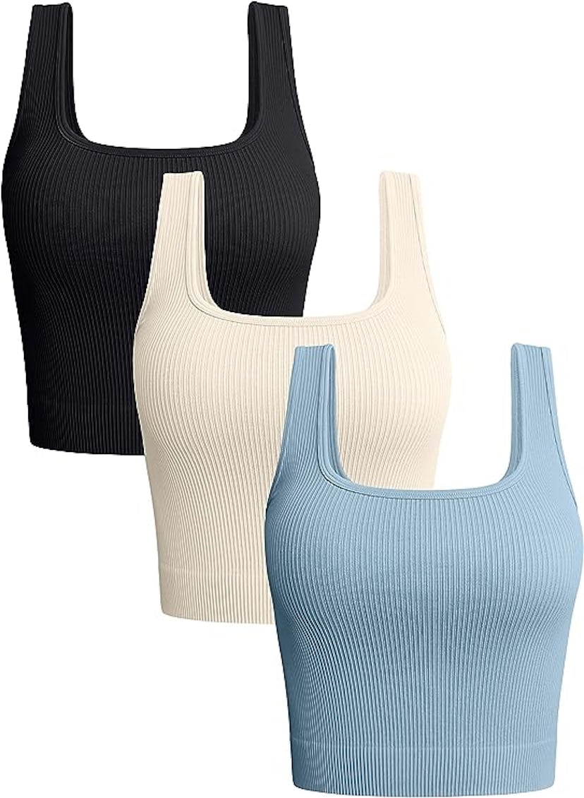 OQQ Ribbed Seamless Tank Tops (3-Pack)