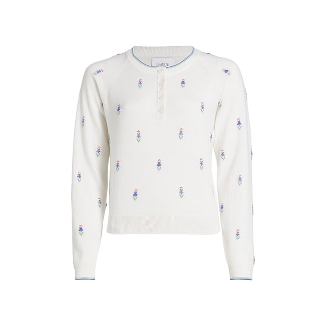 Barrie Floral Cashmere-Cotton Sweater