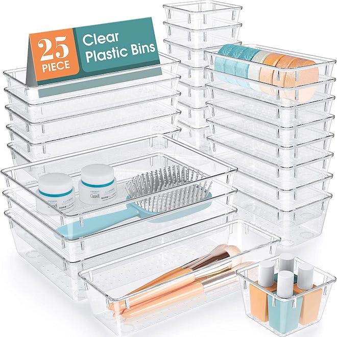 WOWBOX Clear Plastic Drawer Organizer Set (25-Pack)