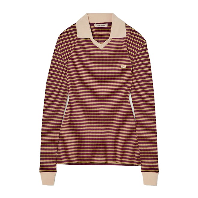 Wales Bonner Sonic Striped Ribbed Stretch-Knit Polo Top