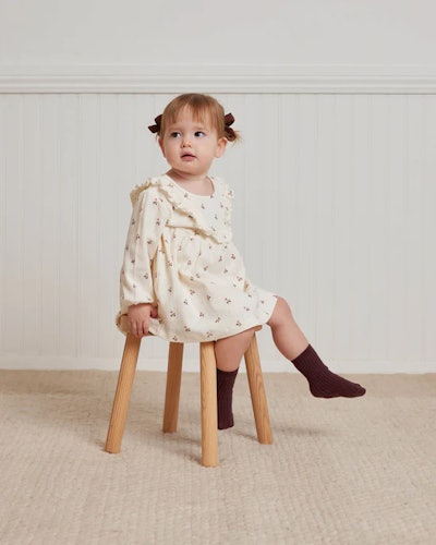 Long Sleeve Ruffle V Dress for babies and toddlers fall photoshoot outfits