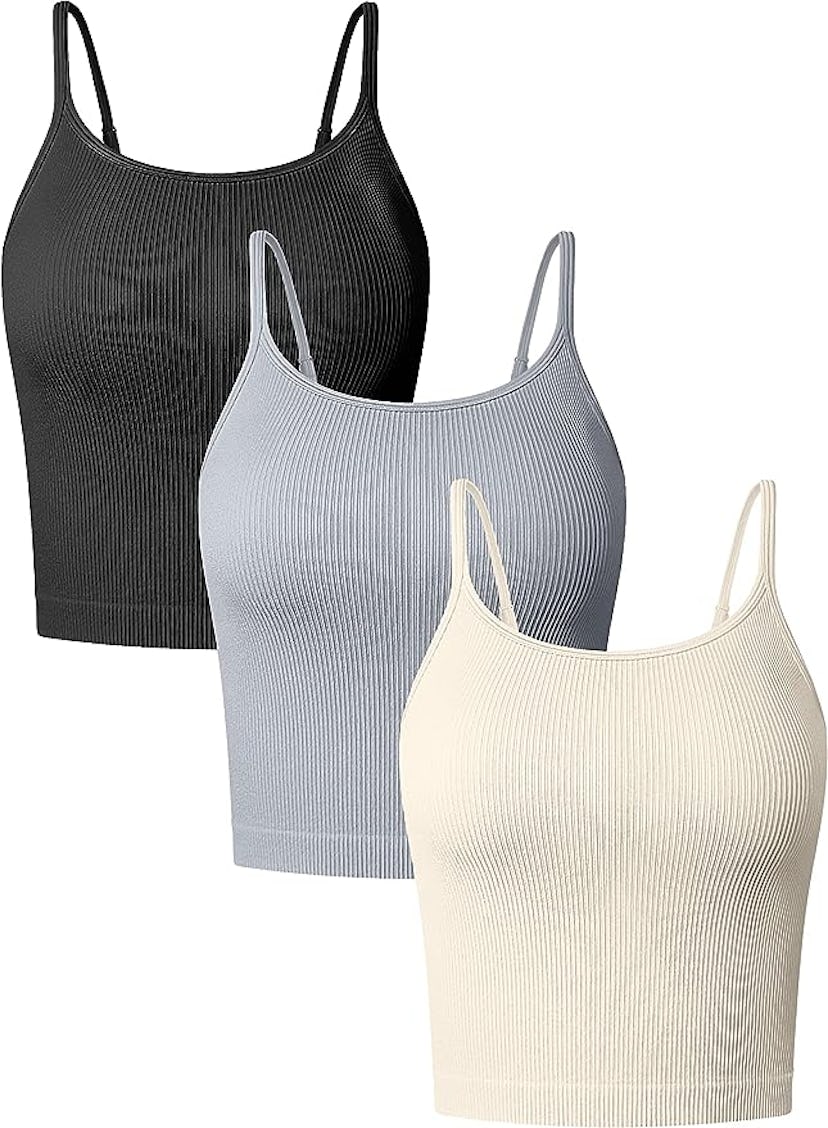 OQQ Ribbed Spaghetti Strap Crop Tops (3-Pack)