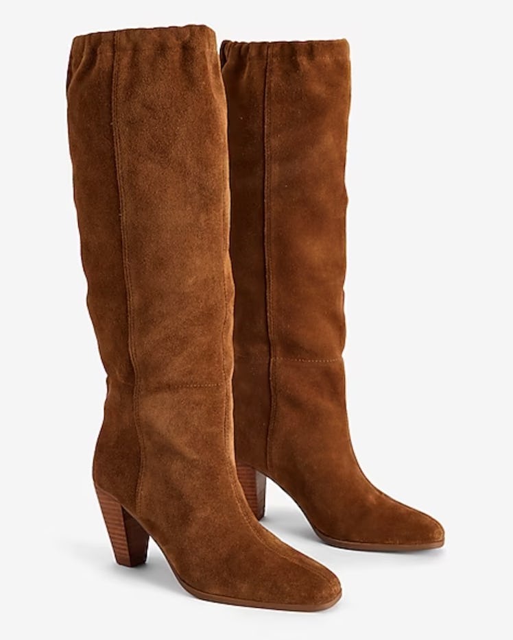 Suede Scrunch Mid-Calf Heeled Boots