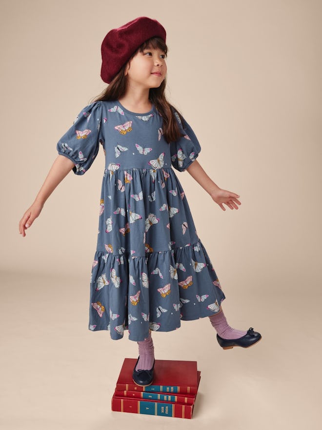 Girls' Flowy Tiered Midi Dress for fall photoshoot outfit ideas