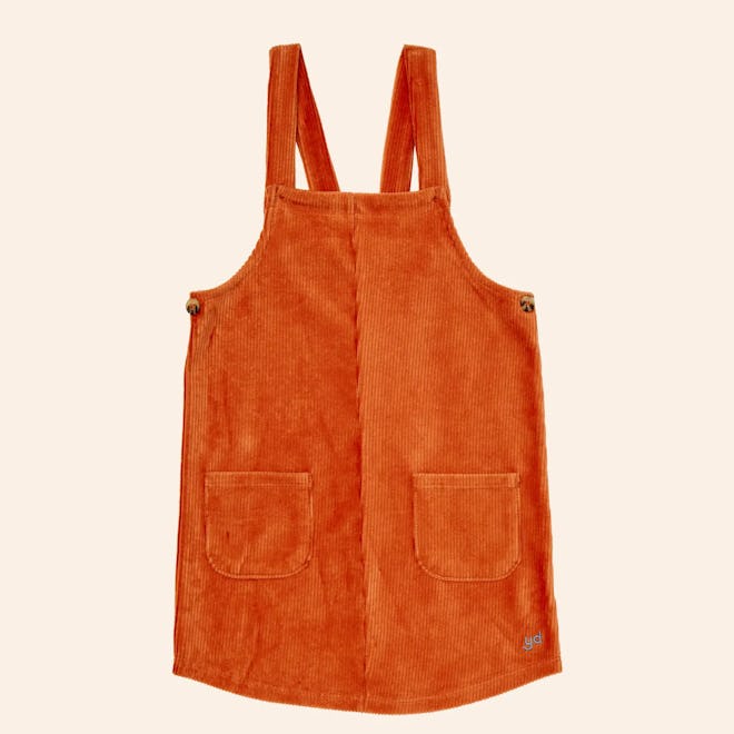 Orange jumper dress for toddlers, the perfect addition to your family fall photoshoot outfits