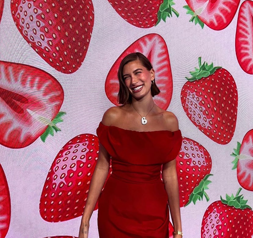 hailey bieber red dress