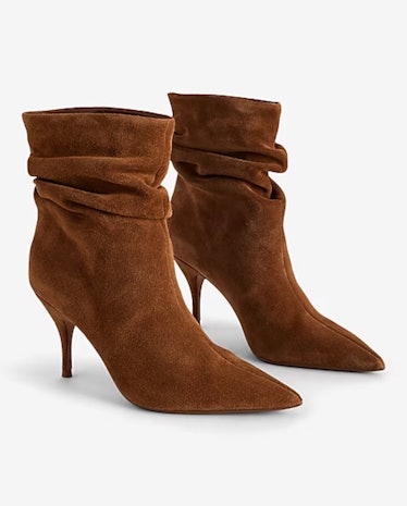 Suede Slouch Thin Heeled Boots
