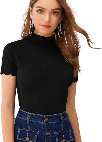 SweatyRocks Ribbed Mock Neck Top