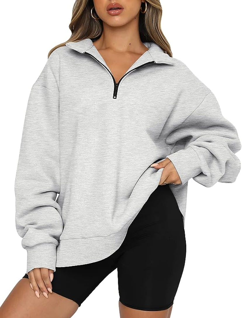 Trendy Queen Oversized Half-Zip Sweatshirt