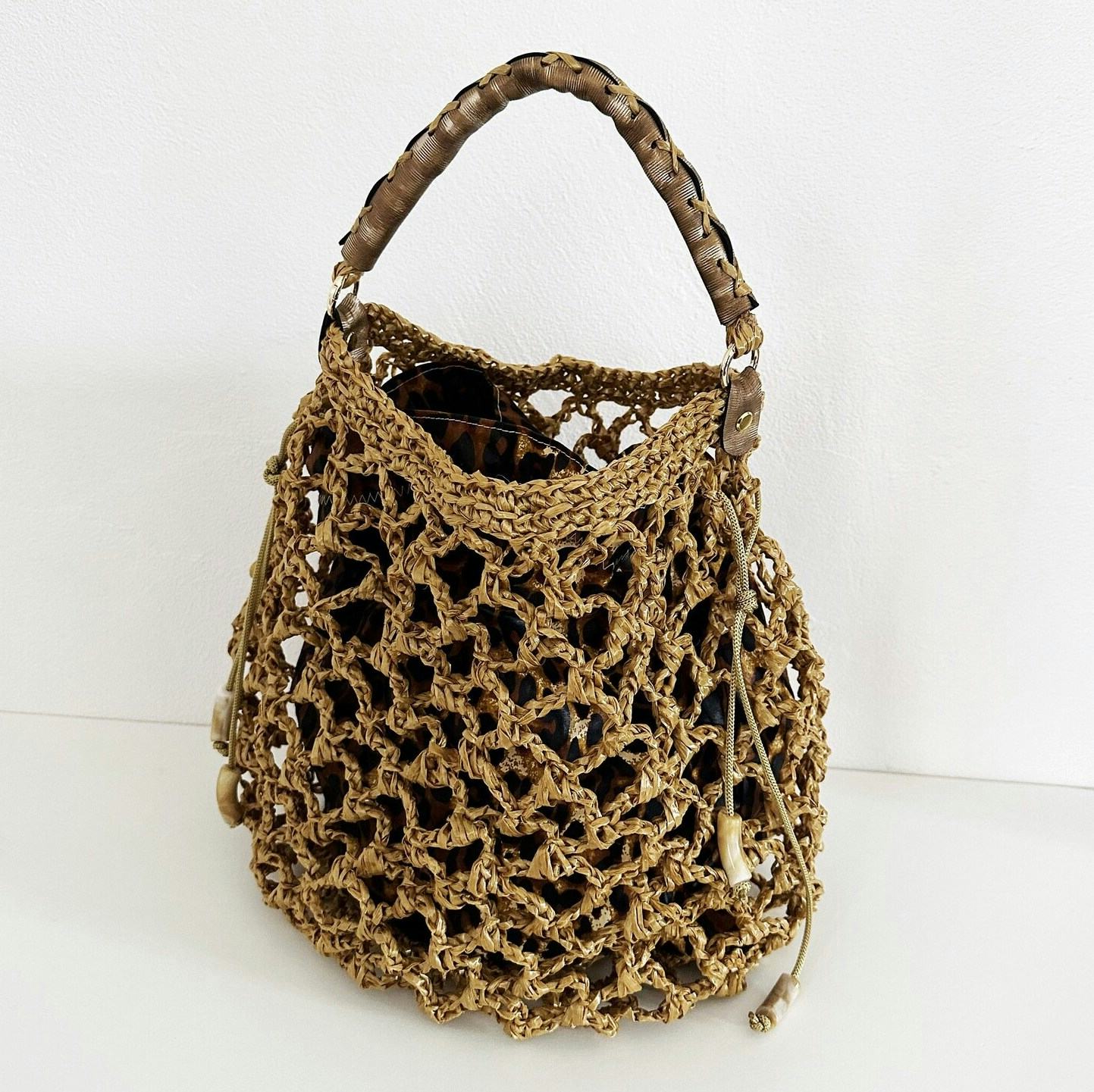 Net Bag In Raffia And Leather