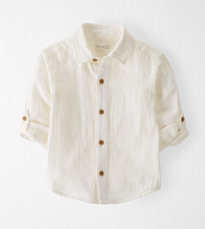 Toddler Organic Cotton Gauze Button-Front Shirt for family fall photoshoot outfit ideas