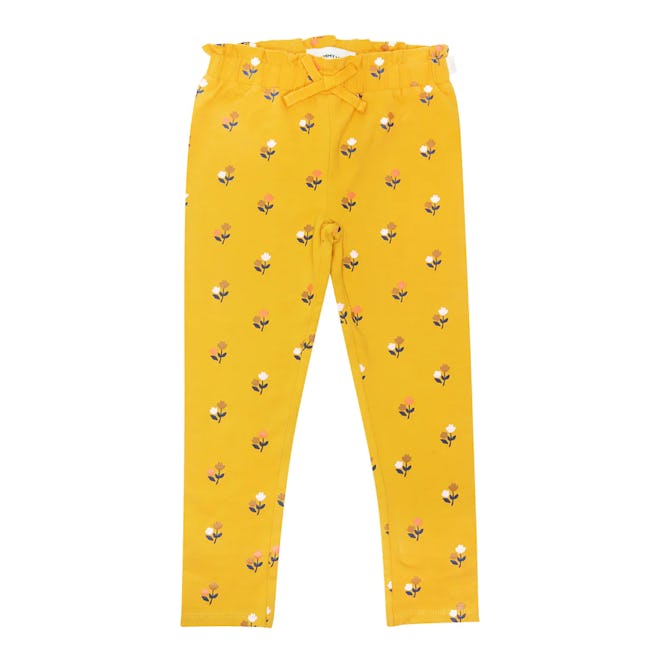 Yellow floral leggings for toddlers, a fall family photoshoot outfit idea
