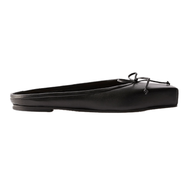 Square-Toe Backless Leather Ballet Flats