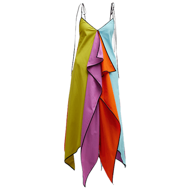 Colorblock Draped Maxi Dress with Handkerchief Hem