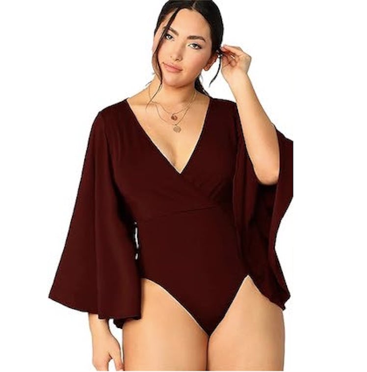 SheIn Deep-V Flare-Sleeve Bodysuit