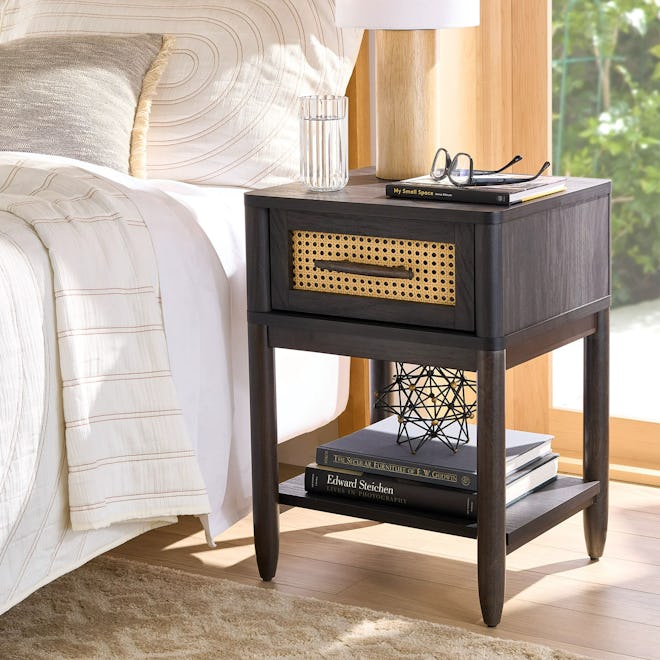 Springwood Caning Night Stand, Charcoal Finish