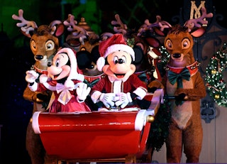 At Disney World's Very Merry Christmas Party, the characters put on a festive parade.
