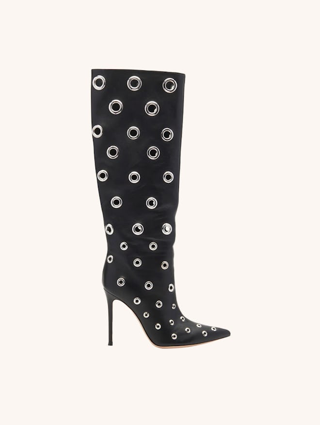 Nappa Leather Grommet Knee-High Boots
