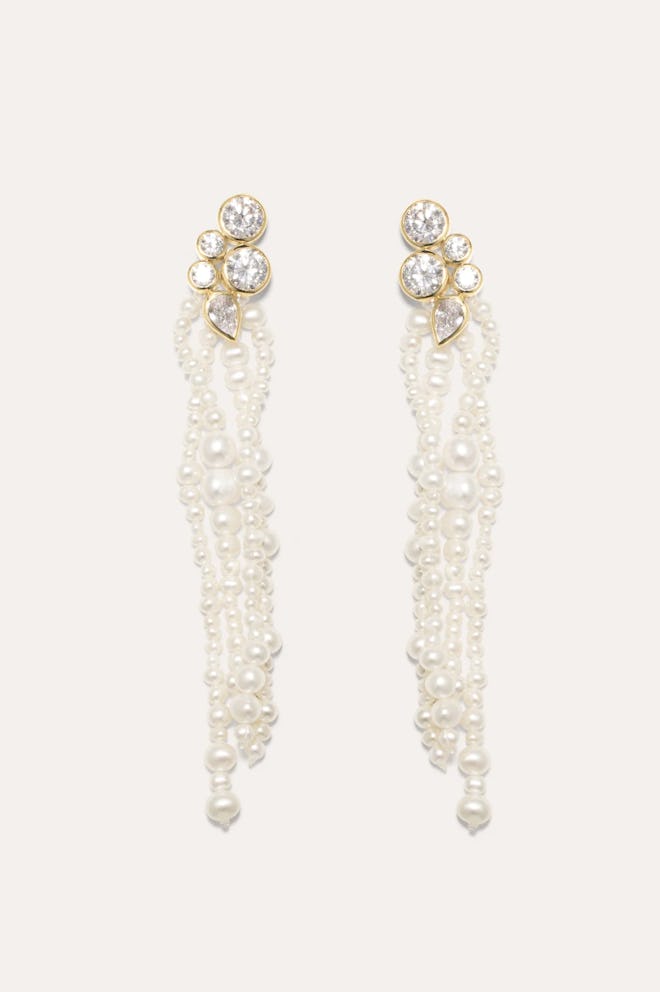 Pearl and Cubic Zirconia Gold Vermeil Earrings