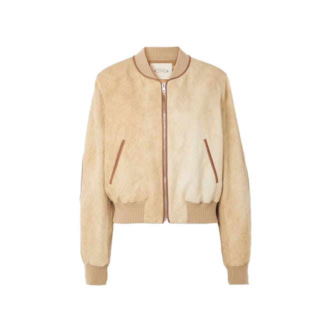 Tod's Leather-Trimmed Linen and Cotton-Blend Bomber Jacket