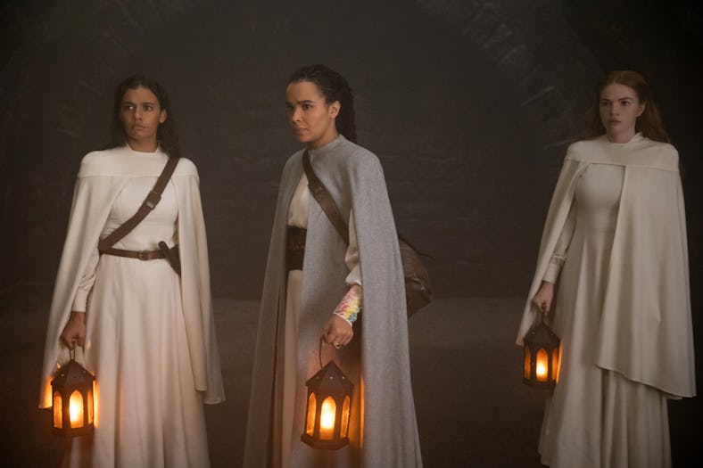Madeleine Madden, Zoë Robins, and Ceara Coveney in The Wheel of Time