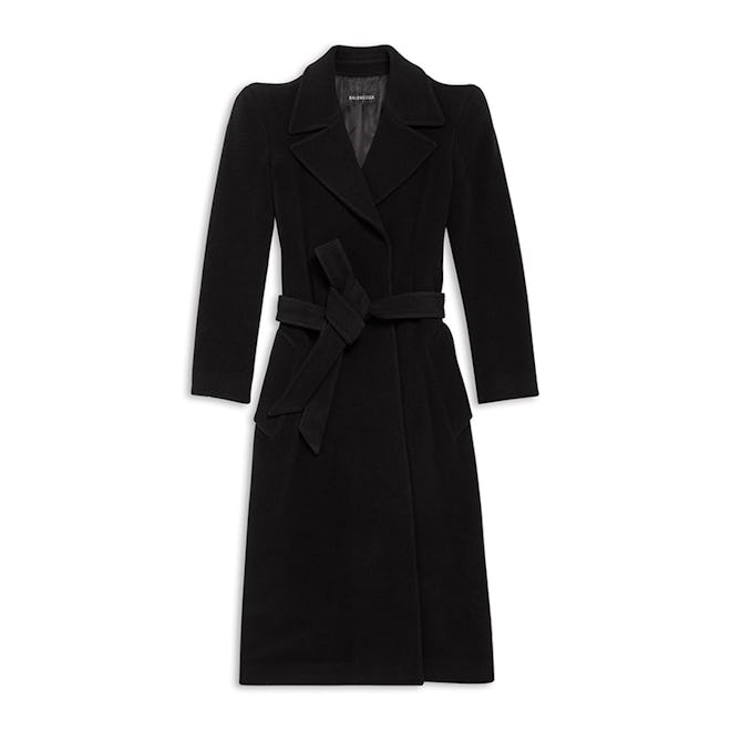 Balenciaga Women's Round Shoulder Fitted Coat in Black