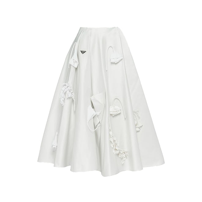 Prada Embroidered Satin Midi-Skirt