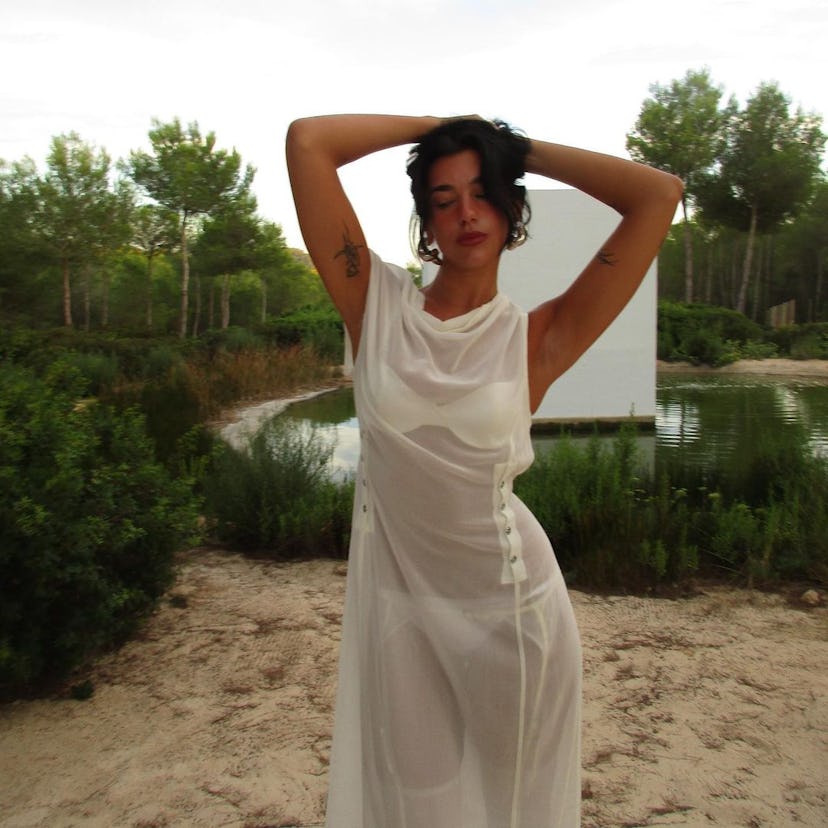 Dua Lipa wears a sheer dress in a photo posted to her Instagram