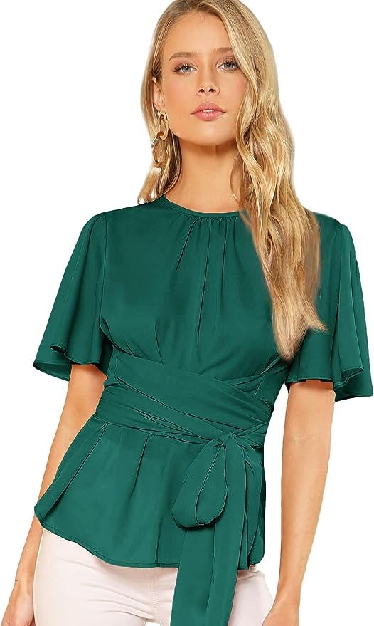 Romwe Tie Waist Blouse