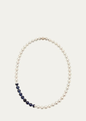 Sectional Pearl Necklace With Blue Sapphires