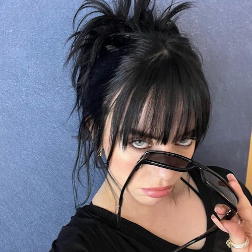 Billie Eilish spiky goth updo with bangs