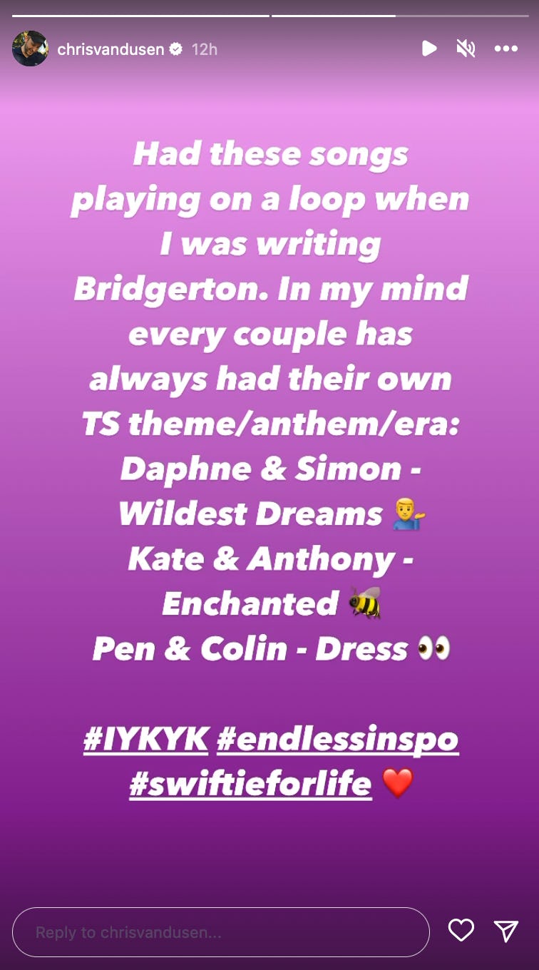 Screenshot of Chris Van Dusen&rsquo;s Instagram story about &lsquo;Bridgerton.&rsquo; Screenshot via Instagram