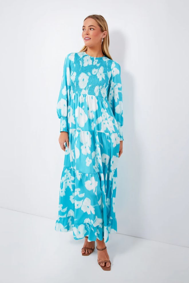 Turquoise Watercolor Floral Libby Dress