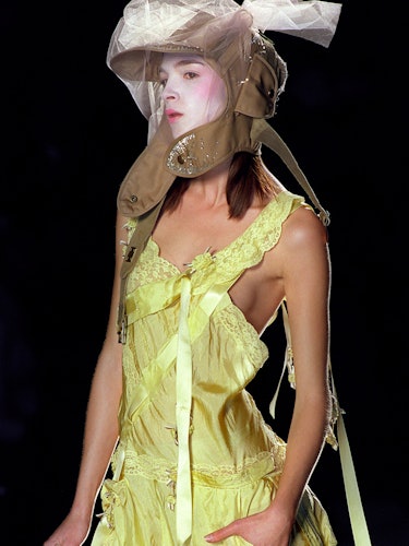 A model presents a creation by British designer John Galliano for Christian Dior 09 October 2001 dur...