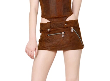 brown leather mini skirt