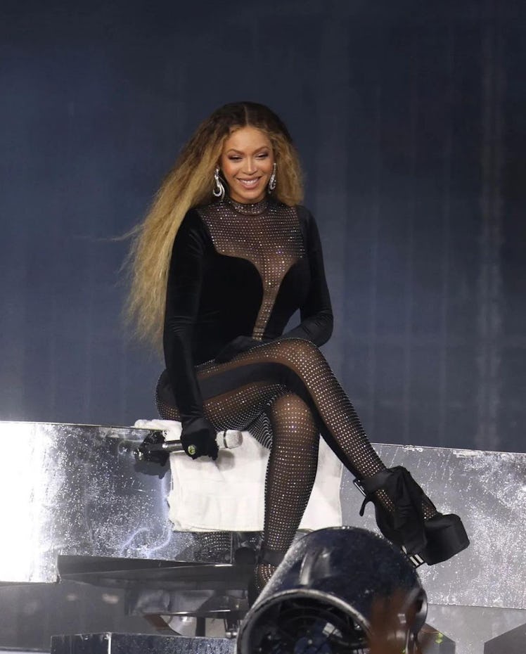 Beyoncé wears a custom Nina Ricci bodysuit during her "Renaissance" world tour.